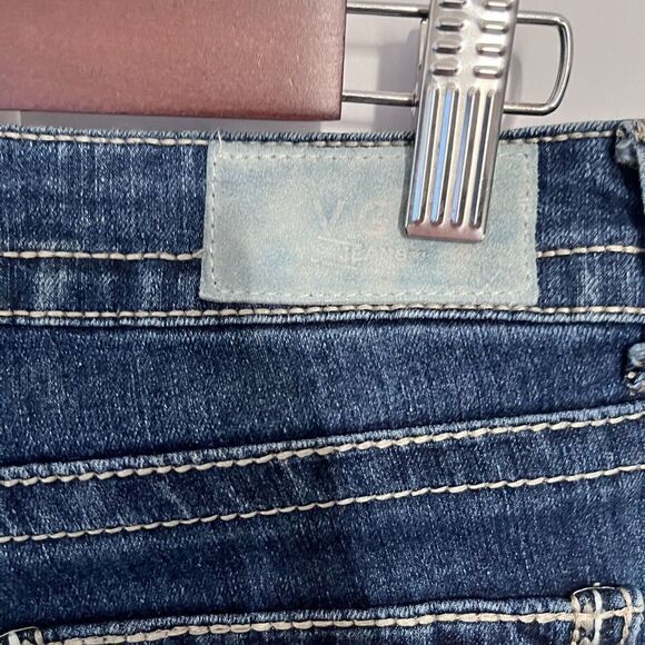 VGS Skinny Jeans Size 4 Medium Wash Light Distressed Fold Pockets Embroidered - Picture 9 of 9